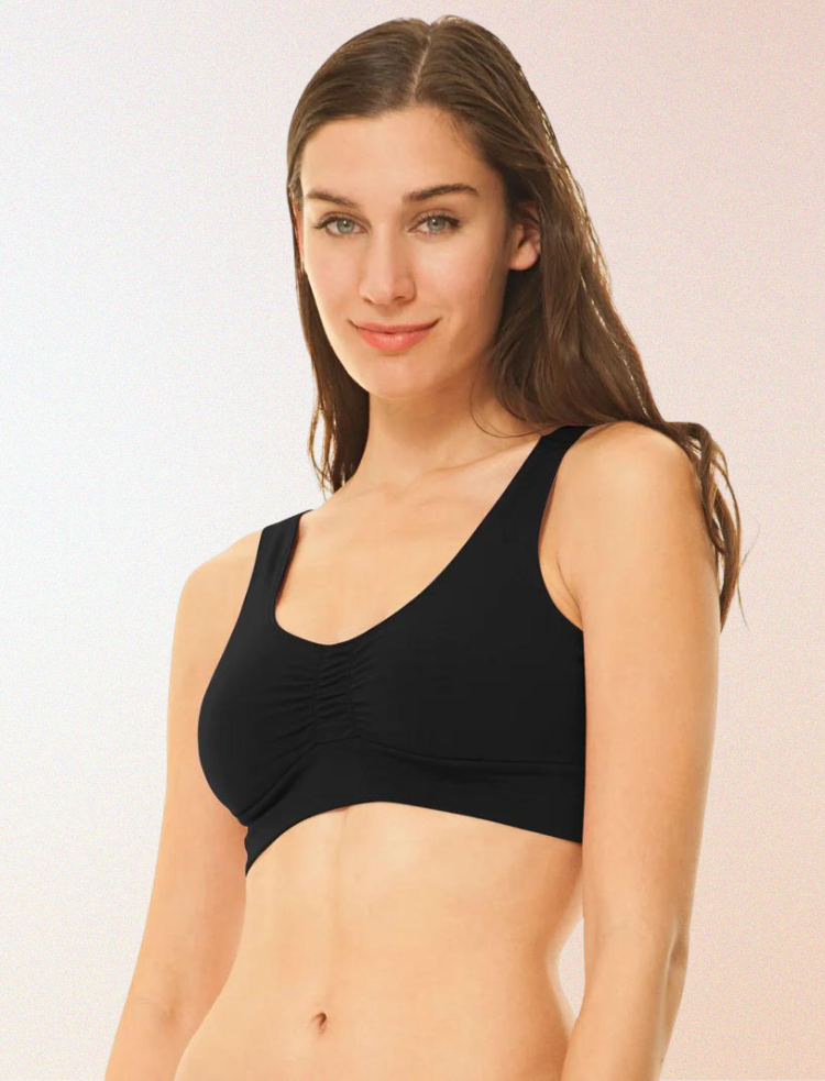 organic cotton sports bra in black and natural undyed 