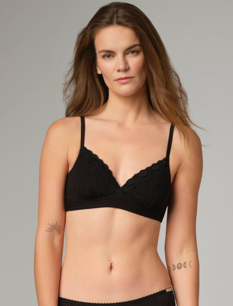 organic cotton jersey soft cup non wired bra with lace trim