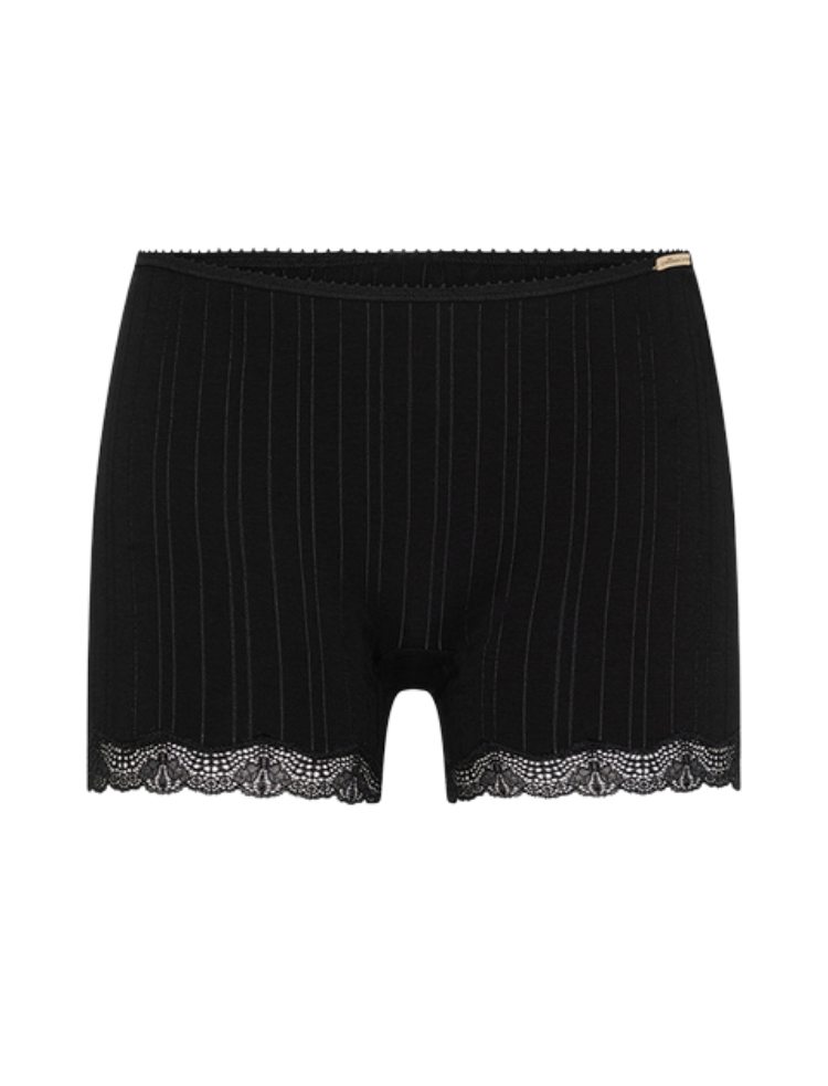 womens black organic cotton shorts style knickers with drop stitch detailing 
