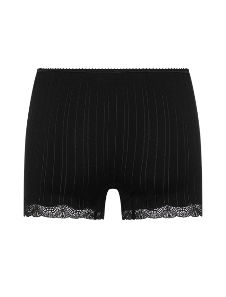 womens black organic cotton shorts style knickers with drop stitch detailing 