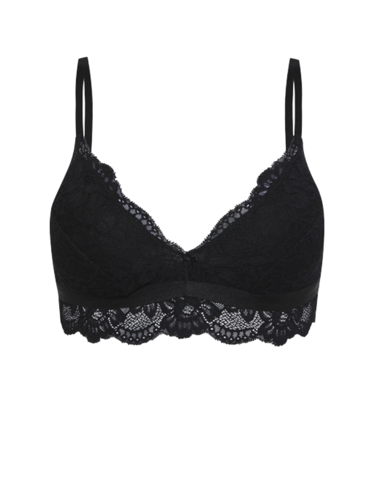 organic cotton non-wired bra with cotton-rich lace overlay and trim