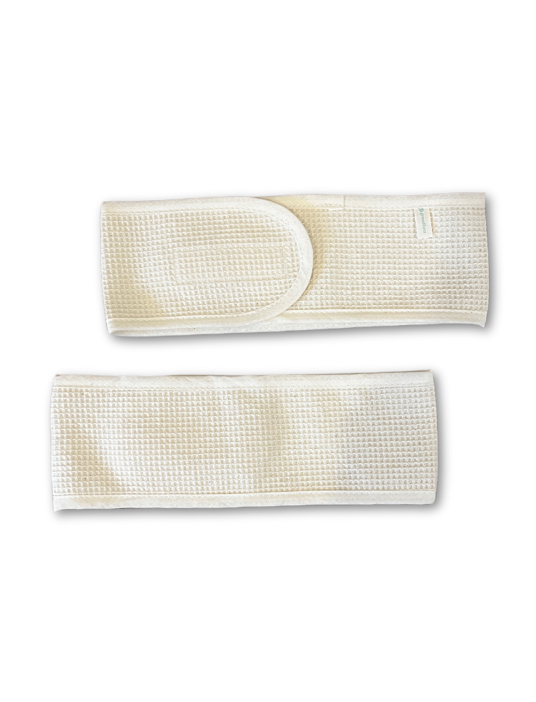 natural undyed organic cotton waffle headband with velcro fastening 