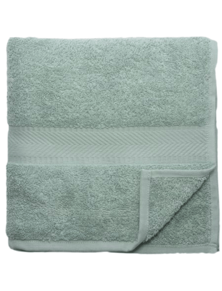 mint green organic cotton hand towel folded in a square on a white background 