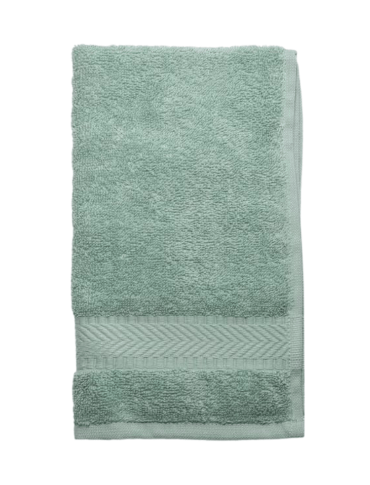 organic cotton guest towel in mint green, folded in a rectangle shape on a white background