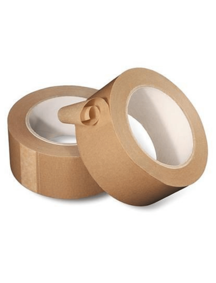2 rolls of brown paper packaging tape on a white background 