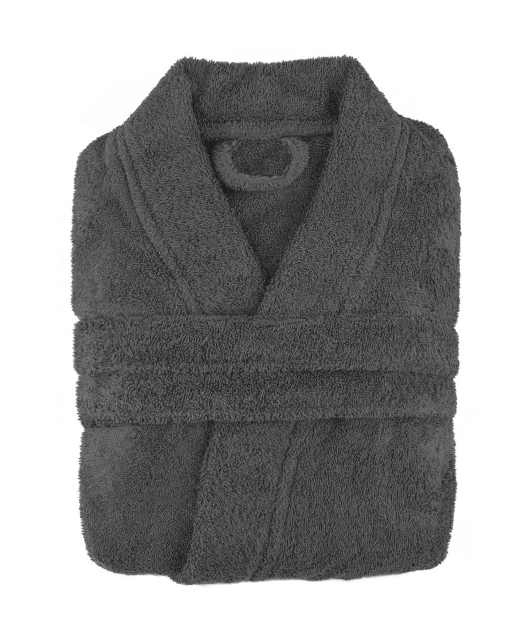 undyed and unbleached organic cotton terry bath robe with two front pockets and hanging loop