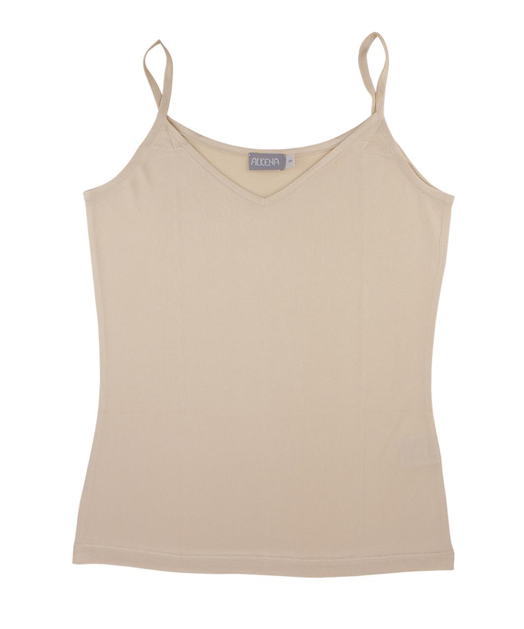 a woman is wearing black organic silk strappy vest 