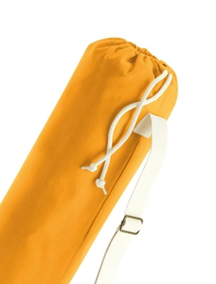 amber colour organic cotton yoga mat bag with natural colour drawstring and adjustable strap 