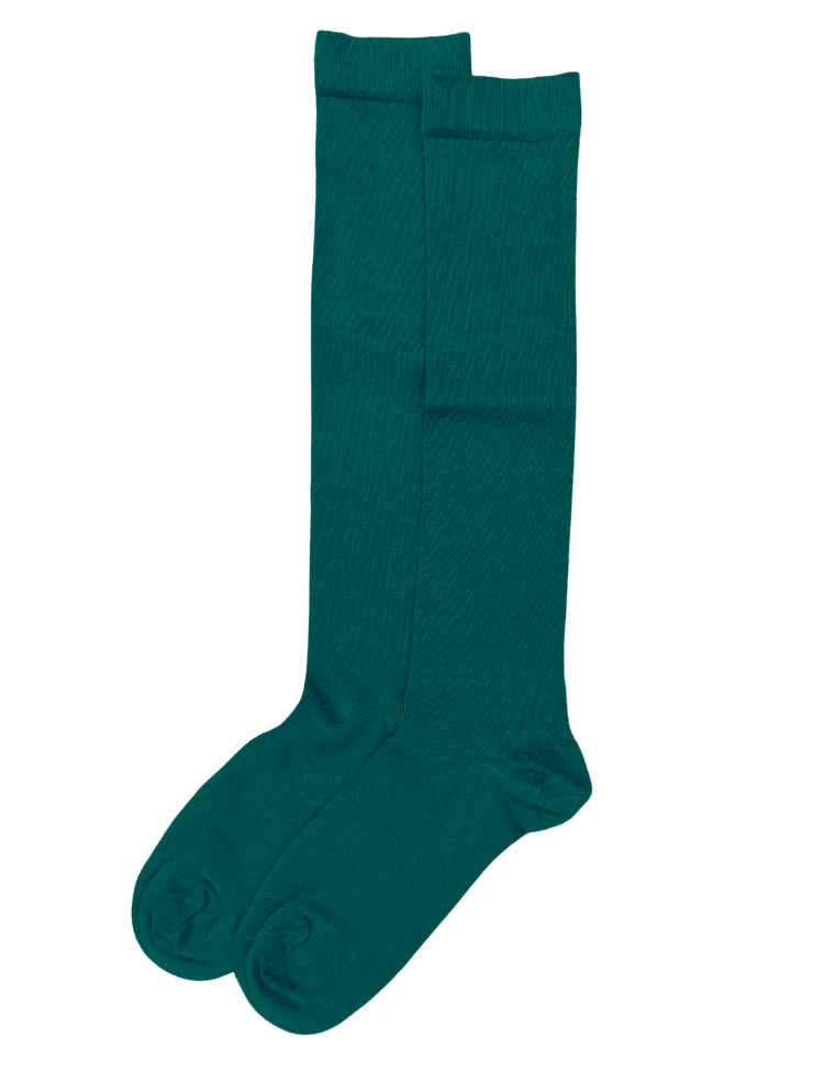 dark green knee high organic cotton socks on a white background