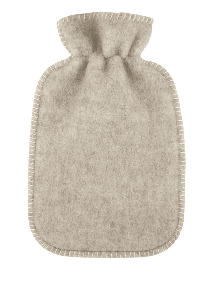 a stack of 4 pure wool hot water bottle covers with blanket stich around the edges.
