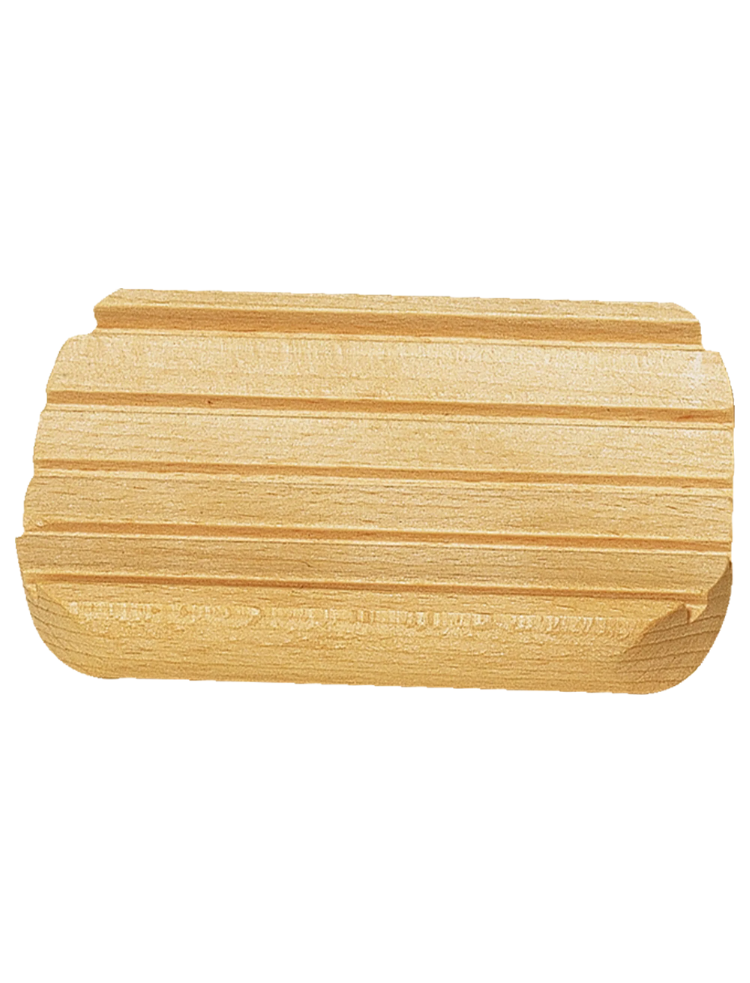 light coloured natural wood soap dish with grooves 