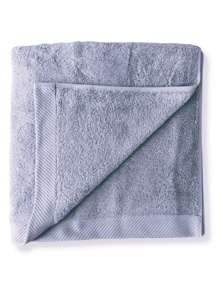 soft grey organic cotton high quality shower towel folded in a square 