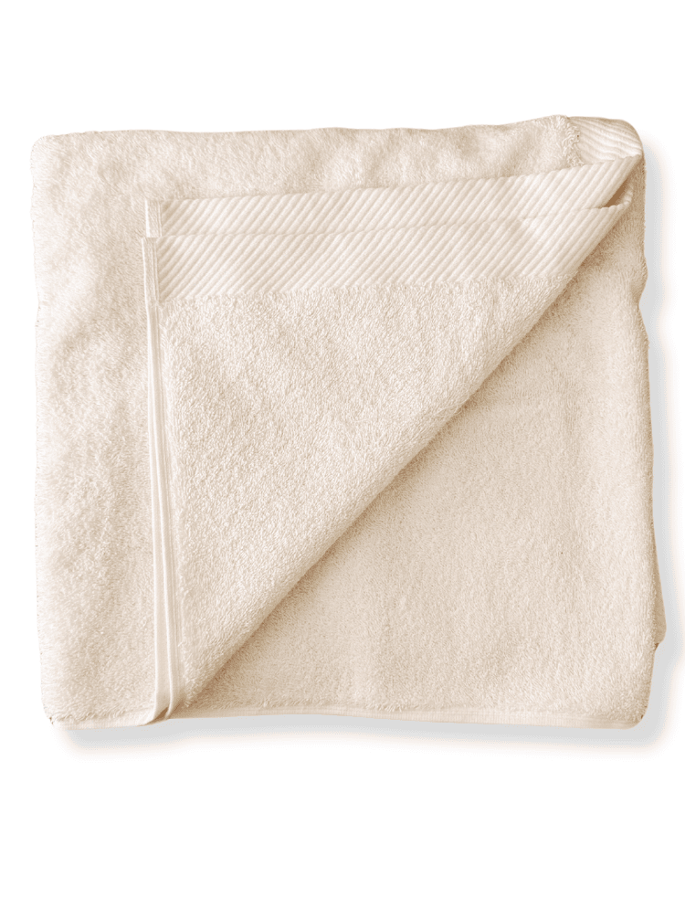 soft grey organic cotton high quality shower towel folded in a square 