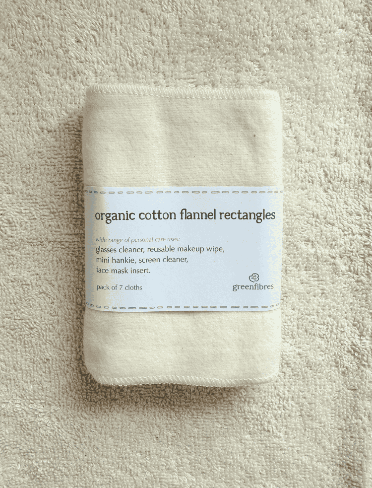 Pack of 7 organic cotton reusable wipes rectangle shape, undyed natural cotton colour 