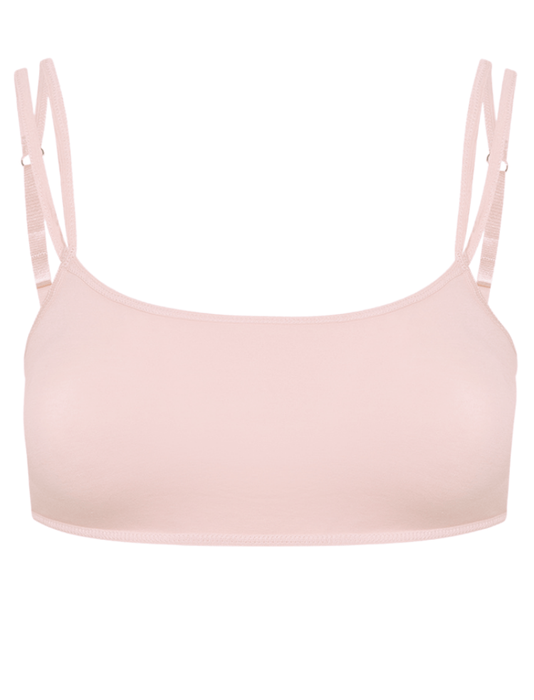 pale pink organic cotton bralette on a white background