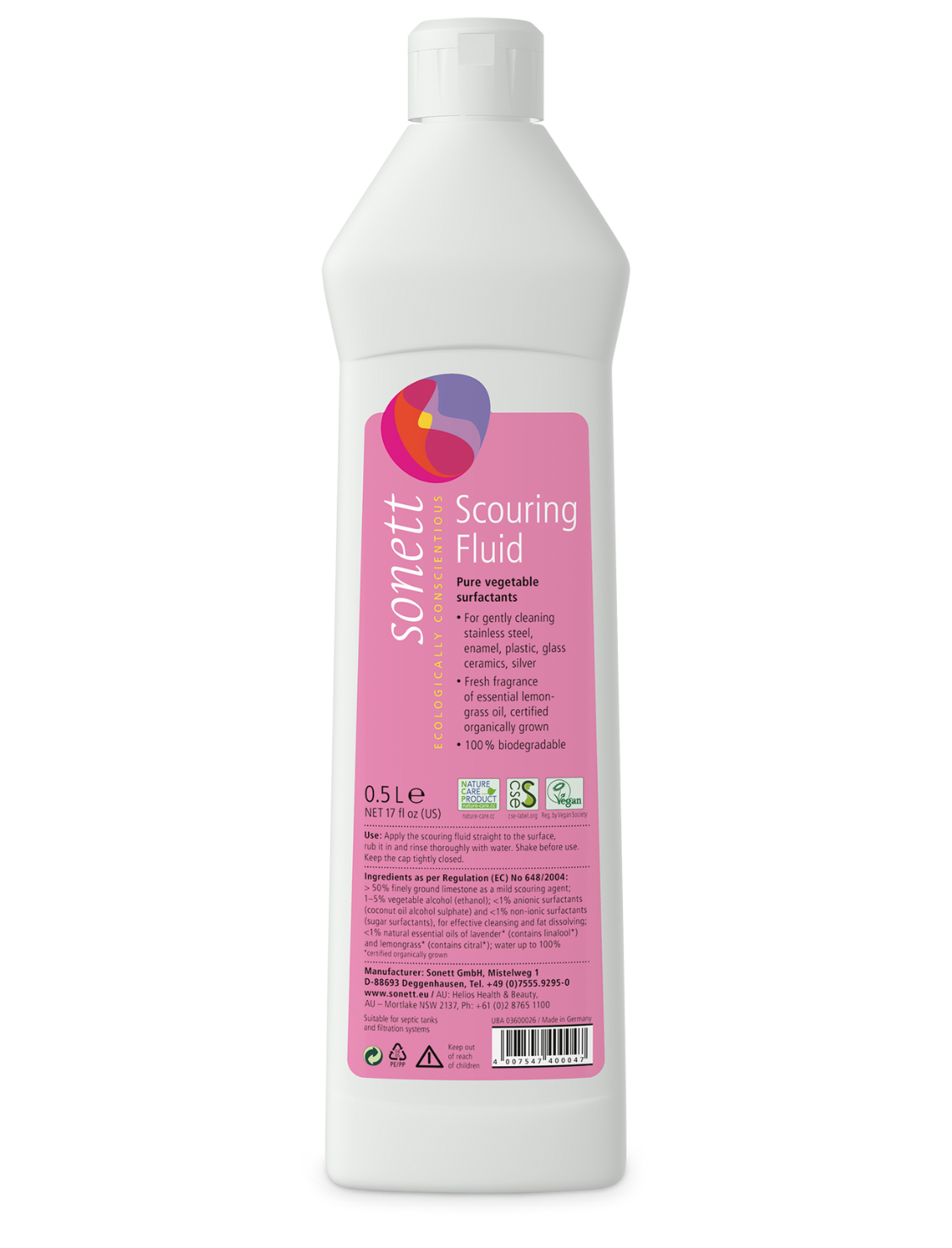 Sonett natural plant based scouring fluid 500ml bottle