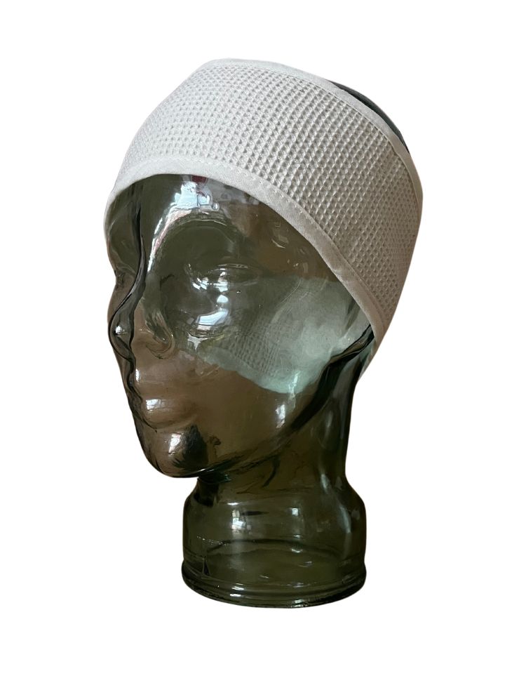 natural undyed organic cotton waffle headband with velcro fastening 