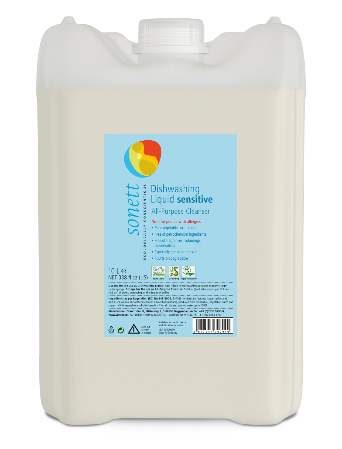 Sonett sensitive natural washing up liquid / natural all purpose cleanser