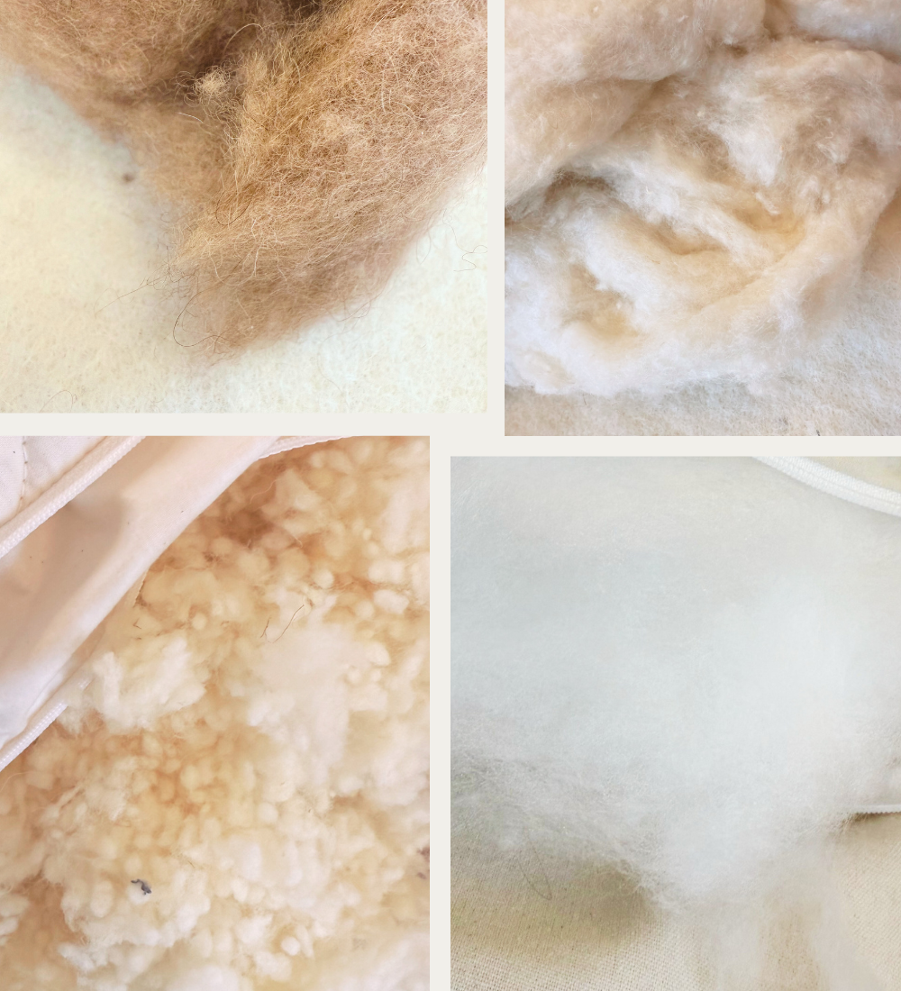 a selection of different natural fibre duvet fillings