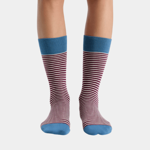 Organic striped socks in red blue and white